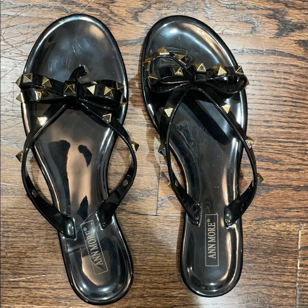 Valentino like black with gold stud sandal size 7